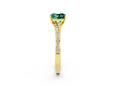 Yellow gold Cushion Cut Green Sapphire Solitaire Ring with Pavé Band and Prong Setting_14
