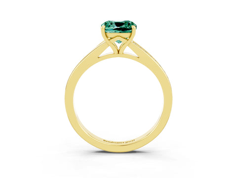 Yellow gold Cushion Cut Green Sapphire Solitaire Ring with Pavé Band and Prong Setting_15