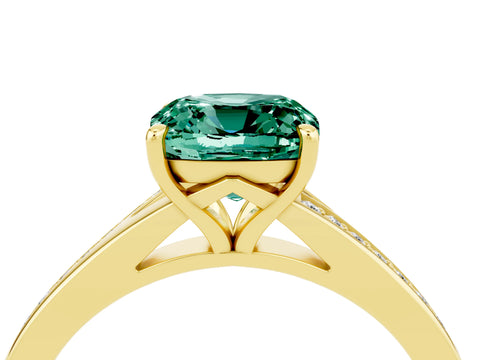 Yellow gold Cushion Cut Green Sapphire Solitaire Ring with Pavé Band and Prong Setting_16