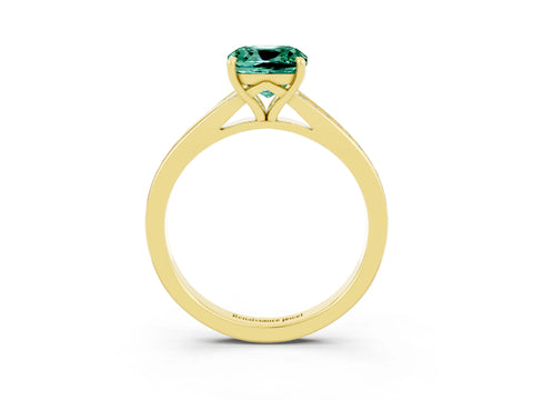 Yellow gold Cushion Cut Green Sapphire Solitaire Ring with Pavé Band and Prong Setting_3