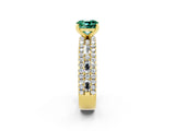 Yellow gold Cushion Cut Green Sapphire Solitaire Ring with Pavé and Channel Set Band_2