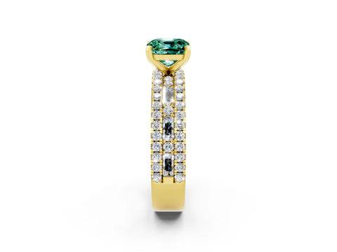 Yellow gold Cushion Cut Green Sapphire Solitaire Ring with Pavé and Channel Set Band_2