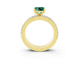 Yellow gold Cushion Cut Green Sapphire Solitaire Ring with Pavé and Channel Set Band_3