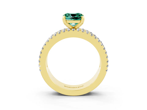 Yellow gold Cushion Cut Green Sapphire Solitaire Ring with Pavé and Channel Set Band_3
