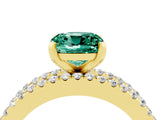 Yellow gold Cushion Cut Green Sapphire Solitaire Ring with Pavé and Channel Set Band_4