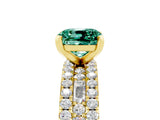 Yellow gold Cushion Cut Green Sapphire Solitaire Ring with Pavé and Channel Set Band_5