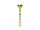 Yellow gold Cushion Cut Green Sapphire Solitaire Ring with Pave Band and Four Prong Setting_26