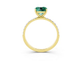 Yellow gold Cushion Cut Green Sapphire Solitaire Ring with Pave Band and Four Prong Setting_27