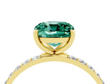 Yellow gold Cushion Cut Green Sapphire Solitaire Ring with Pave Band and Four Prong Setting_28