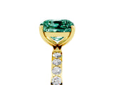 Yellow gold Cushion Cut Green Sapphire Solitaire Ring with Pave Band and Four Prong Setting_29