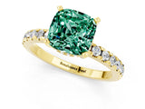 Yellow gold Cushion Cut Green Sapphire Solitaire Ring with Round  Pavé Band and Four-Prong Setting_37
