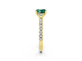 Yellow gold Cushion Cut Green Sapphire Solitaire Ring with Round  Pavé Band and Four-Prong Setting_38