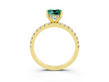 Yellow gold Cushion Cut Green Sapphire Solitaire Ring with Round  Pavé Band and Four-Prong Setting_39