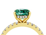 Yellow gold Cushion Cut Green Sapphire Solitaire Ring with Round  Pavé Band and Four-Prong Setting_40