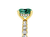 Yellow gold Cushion Cut Green Sapphire Solitaire Ring with Round  Pavé Band and Four-Prong Setting_41