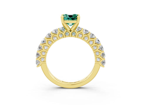 Yellow gold Cushion Cut Green Sapphire Solitaire Ring with Shared Prong Pavé Band and Four-Prong Setting_3