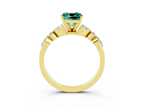 Yellow gold Cushion Cut Green Sapphire Solitaire Ring with Side Stones and Four-Prong Setting_15