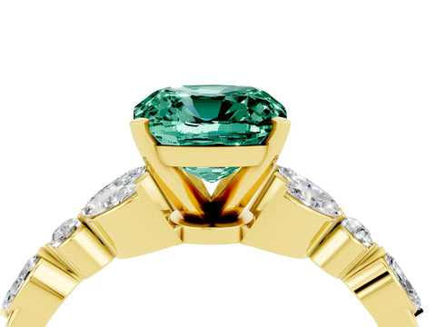 Yellow gold Cushion Cut Green Sapphire Solitaire Ring with Side Stones and Four-Prong Setting_16