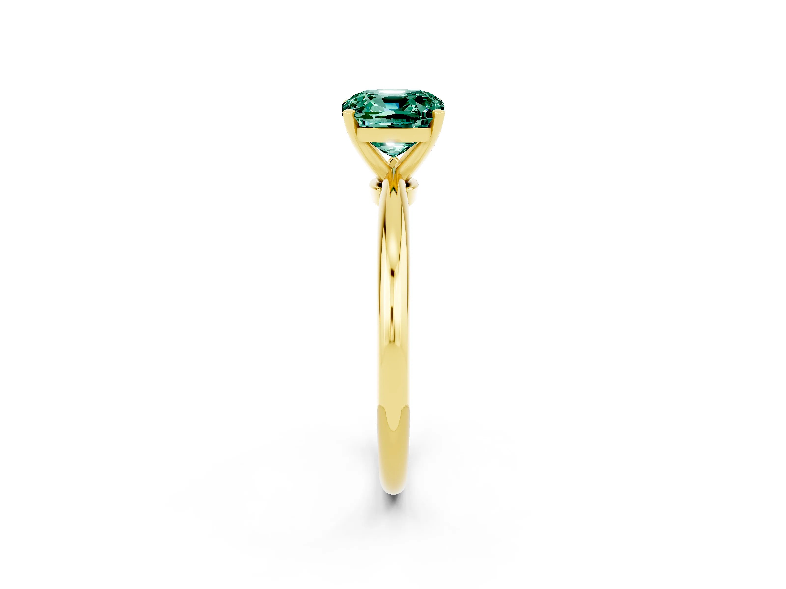 Yellow gold Cushion Cut Green Sapphire Solitaire Ring with Six-Prong Setting and Classic Band_2