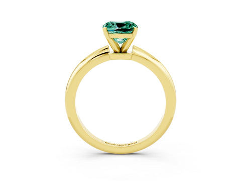 Yellow gold Cushion Cut Green Sapphire Solitaire Ring with Six-Prong Setting and Classic Band_3