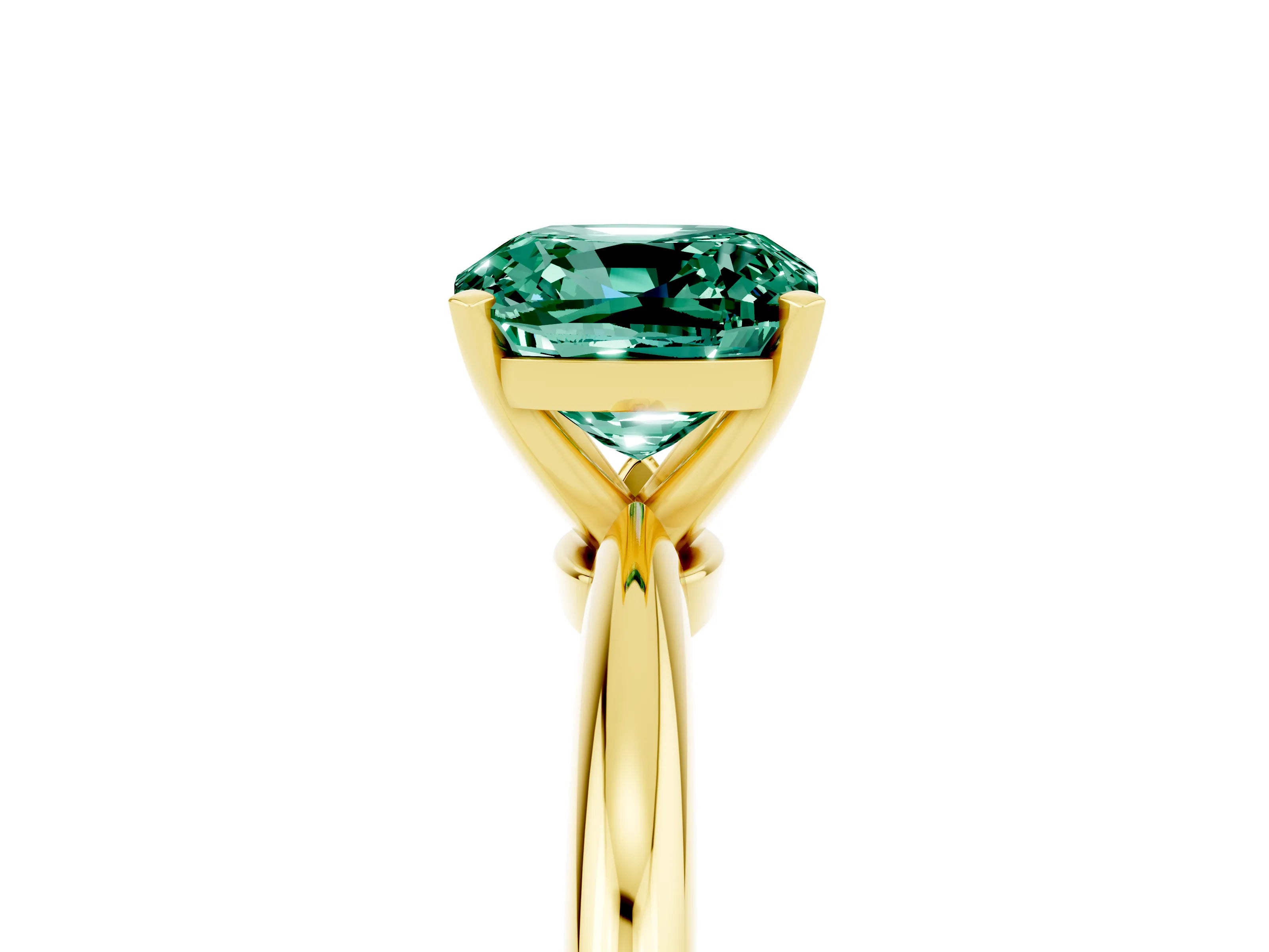 Yellow gold Cushion Cut Green Sapphire Solitaire Ring with Six-Prong Setting and Classic Band_5