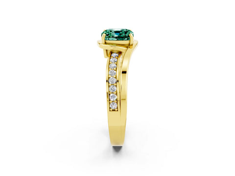 Yellow gold Cushion Cut Green Sapphire Solitaire Ring with Split Shank and Prong Setting_2