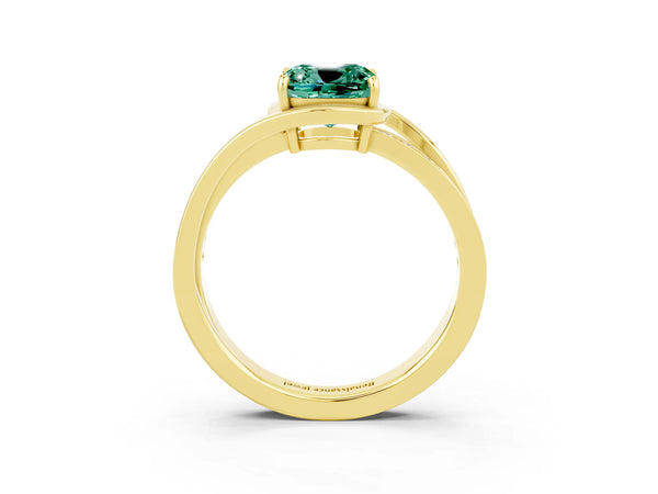 Yellow gold Cushion Cut Green Sapphire Solitaire Ring with Split Shank and Prong Setting