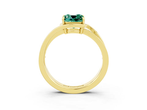 Yellow gold Cushion Cut Green Sapphire Solitaire Ring with Split Shank and Prong Setting_3
