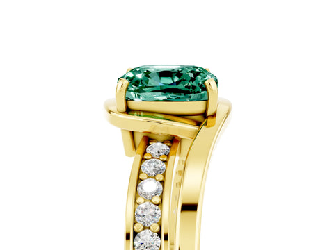 Yellow gold Cushion Cut Green Sapphire Solitaire Ring with Split Shank and Prong Setting_5