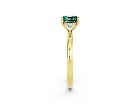 Yellow gold Cushion Cut Green Sapphire Solitaire Ring with Thin Band and Four-Prong Setting_2