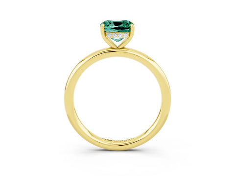 Yellow gold Cushion Cut Green Sapphire Solitaire Ring with Thin Band and Four-Prong Setting_3