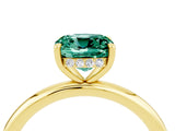 Yellow gold Cushion Cut Green Sapphire Solitaire Ring with Thin Band and Four-Prong Setting_4