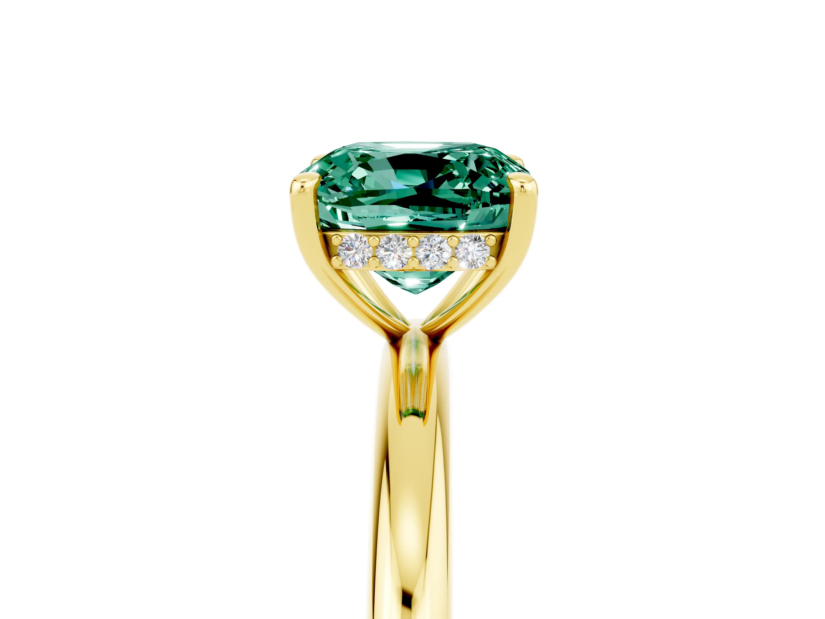 Yellow gold Cushion Cut Green Sapphire Solitaire Ring with Thin Band and Four-Prong Setting_5