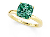 Yellow gold Cushion Cut Green Sapphire Solitaire Ring with Thin Band and Prong Setting_13