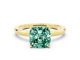 Yellow gold Cushion Cut Green Sapphire Solitaire Ring with Thin Band and Prong Setting_24