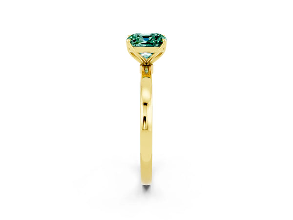 Yellow gold Cushion Cut Green Sapphire Solitaire Ring with Thin Band and Prong Setting