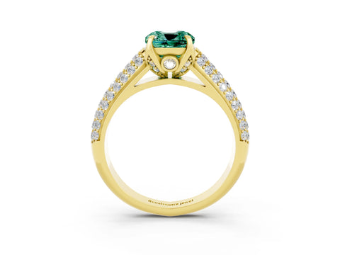 Yellow gold Cushion Cut Green Sapphire Solitaire Ring with Three-Row Pavé Band and Four-Prong Setting_15
