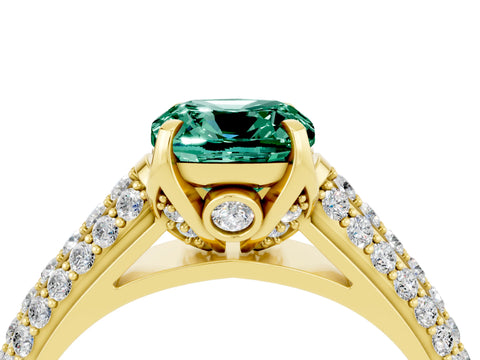 Yellow gold Cushion Cut Green Sapphire Solitaire Ring with Three-Row Pavé Band and Four-Prong Setting_16
