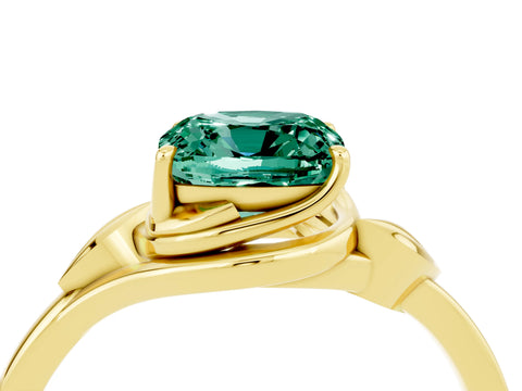 Yellow gold Cushion Cut Green Sapphire Solitaire Ring with Twist Band and Four-Prong Setting_28