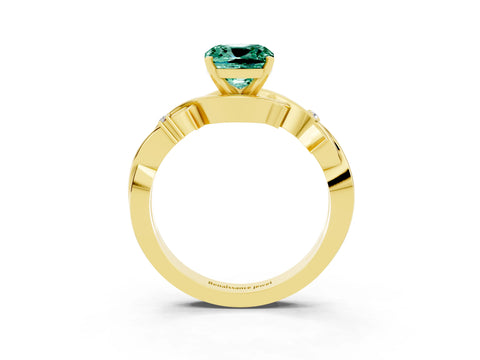 Yellow gold Cushion Cut Green Sapphire Solitaire Ring with Twisted Band and Prong Setting_3