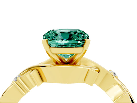 Yellow gold Cushion Cut Green Sapphire Solitaire Ring with Twisted Band and Prong Setting_4