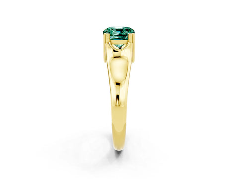 Yellow gold Cushion Cut Green Sapphire Solitaire Ring with Wide Band and Prong Setting_2