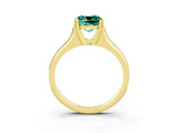 Yellow gold Cushion Cut Green Sapphire Solitaire Ring with Wide Band and Prong Setting_3