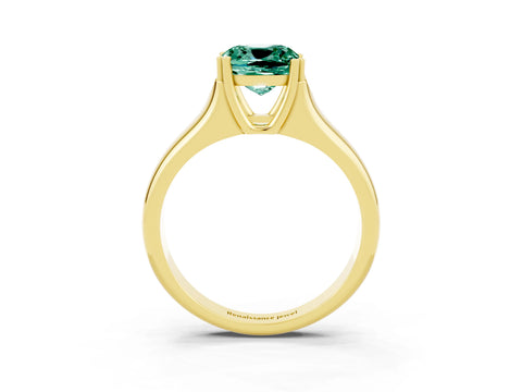 Yellow gold Cushion Cut Green Sapphire Solitaire Ring with Wide Band and Prong Setting_3