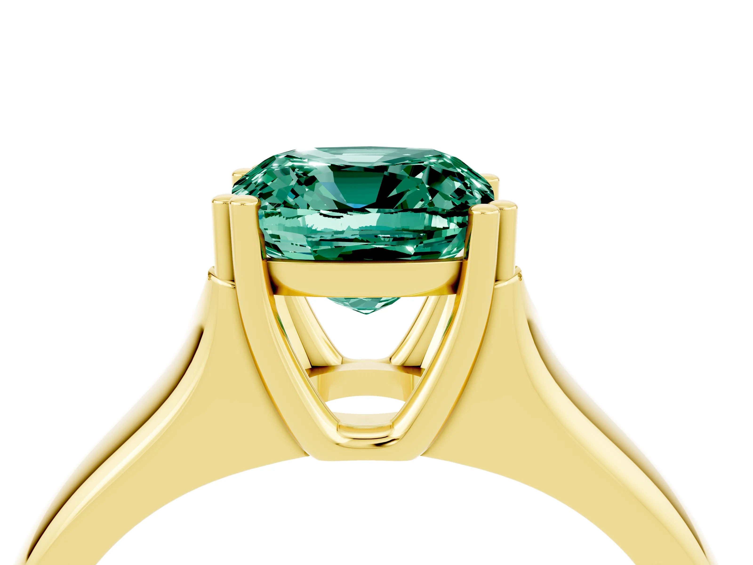 Yellow gold Cushion Cut Green Sapphire Solitaire Ring with Wide Band and Prong Setting_4