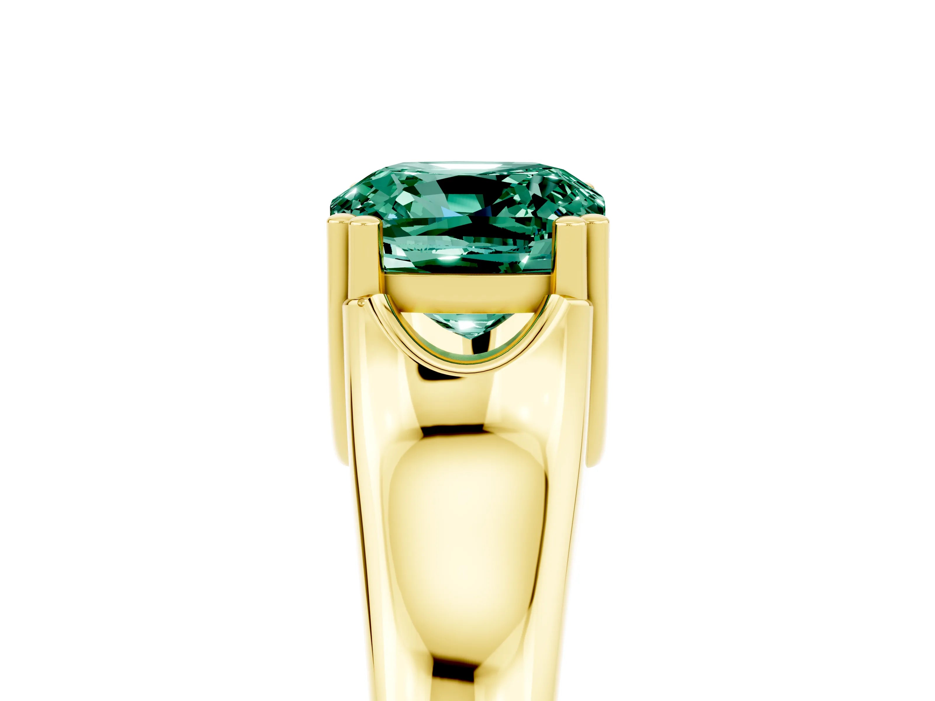 Yellow gold Cushion Cut Green Sapphire Solitaire Ring with Wide Band and Prong Setting_5