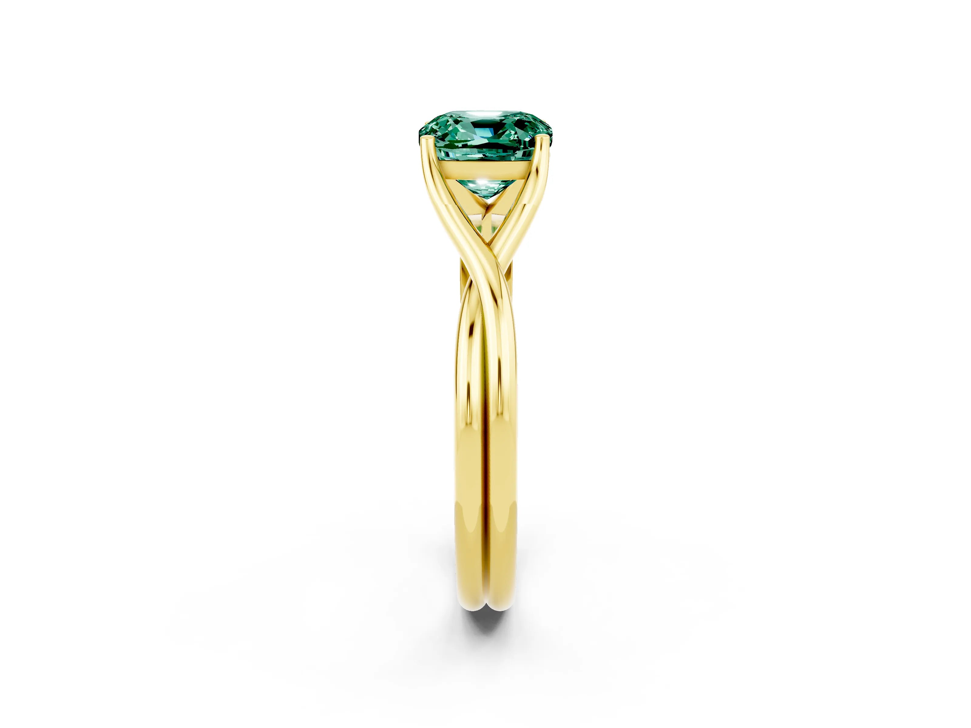 Yellow gold Cushion Cut Green Sapphire Solitaire Twist Band Prong Setting Ring_44