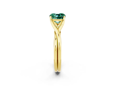 Yellow gold Cushion Cut Green Sapphire Solitaire Twist Band Prong Setting Ring_44
