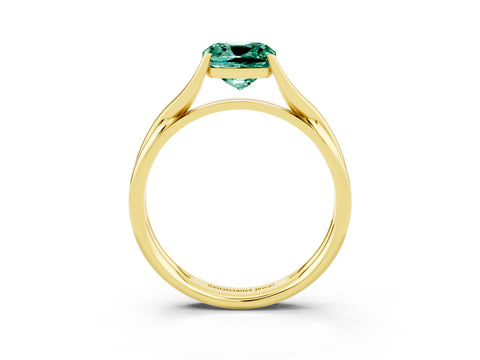Yellow gold Cushion Cut Green Sapphire Solitaire Twist Band Prong Setting Ring_45
