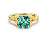 Yellow gold Cushion Cut Green Sapphire Solitaire Twist Band Prong Setting Ring_50
